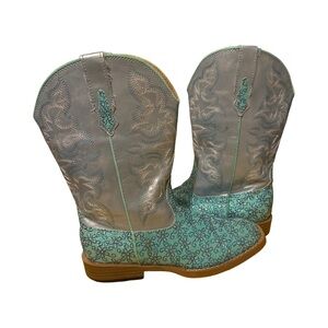 LITTLE GIRLS TURQUOISE FLORAL GLITTER